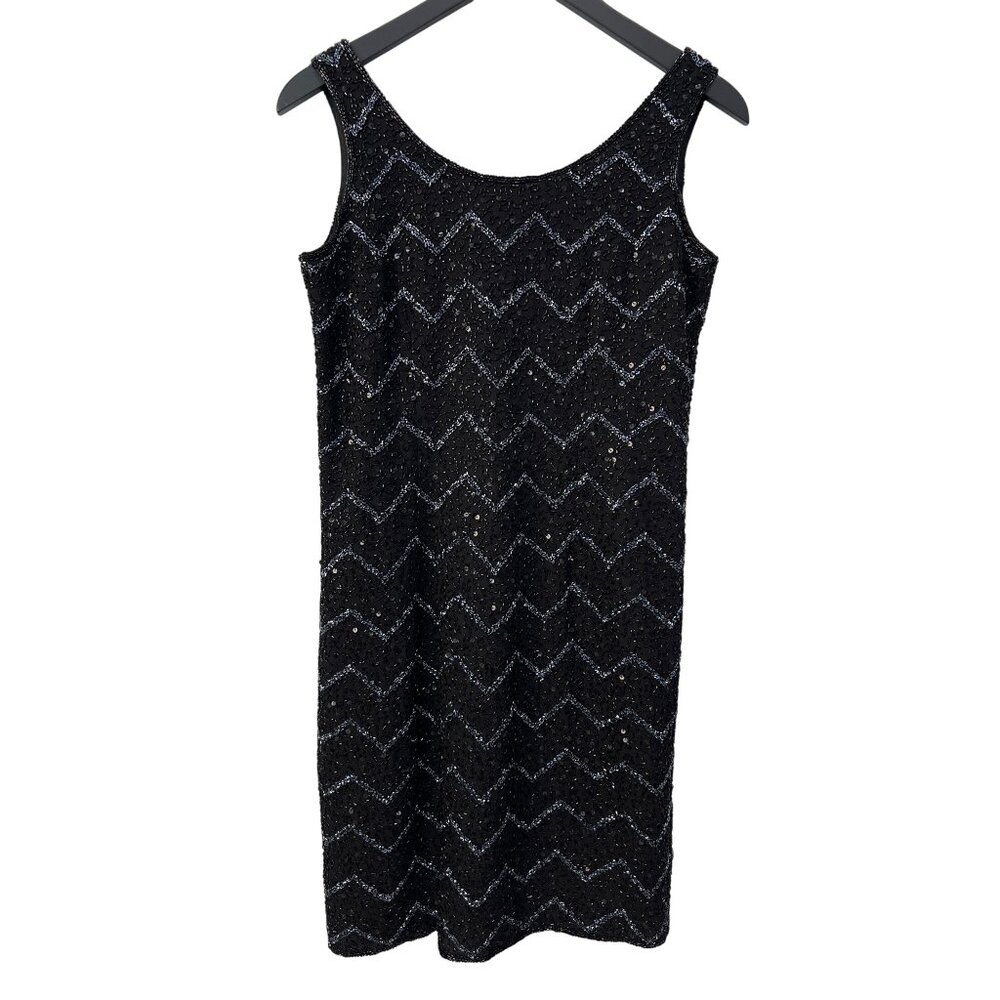 Y2K JKARA Beaded Sheath Dress Size 6 Zig Zag Sequin Elegant Cocktail Evening